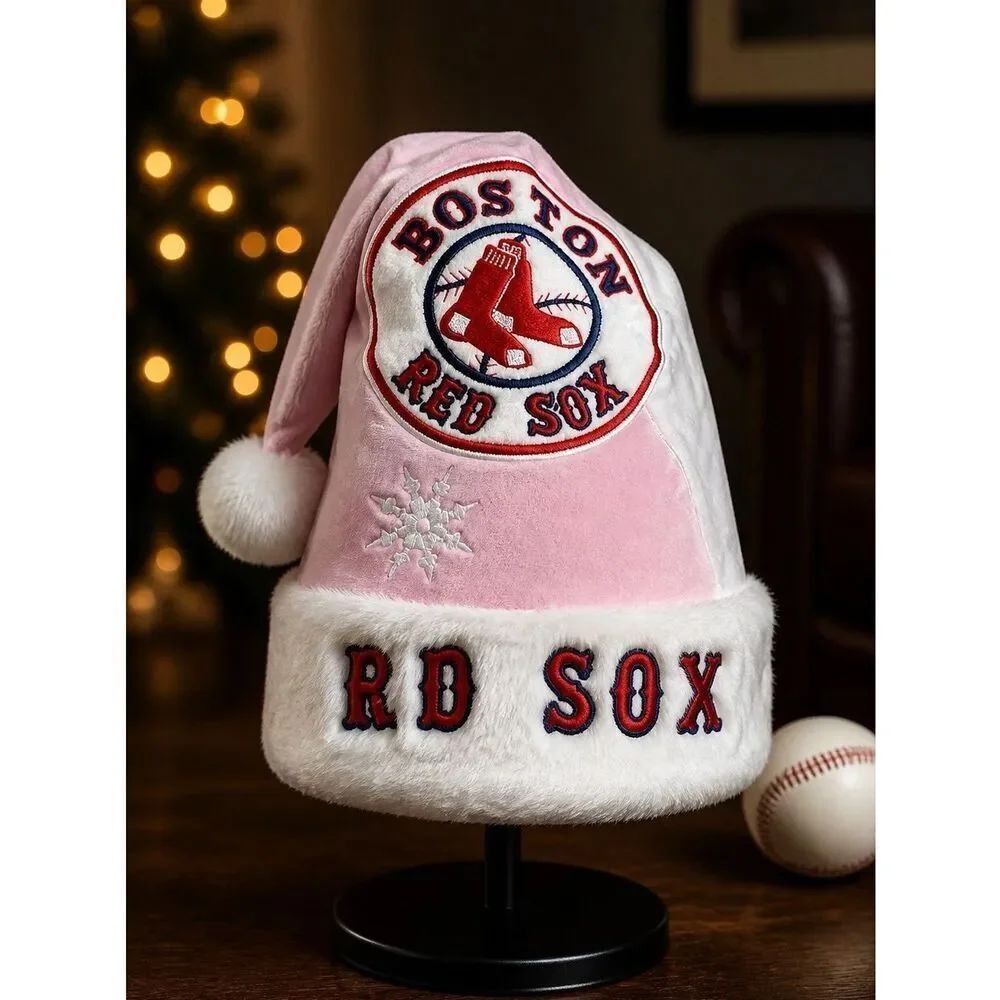 Boston Red Sox Pink and White Santa Hat